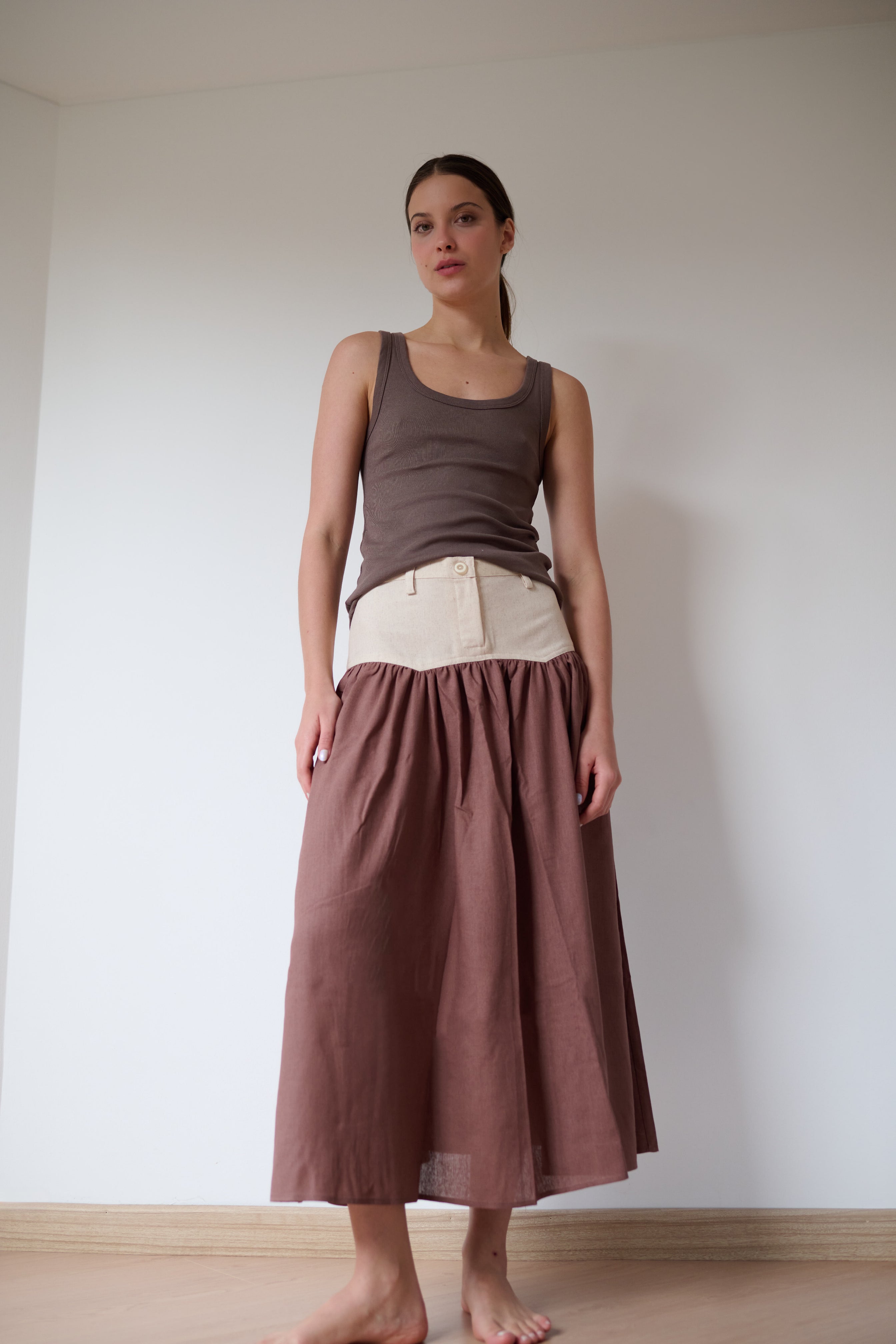 SAND STRIPE SKIRT (COFFEE)