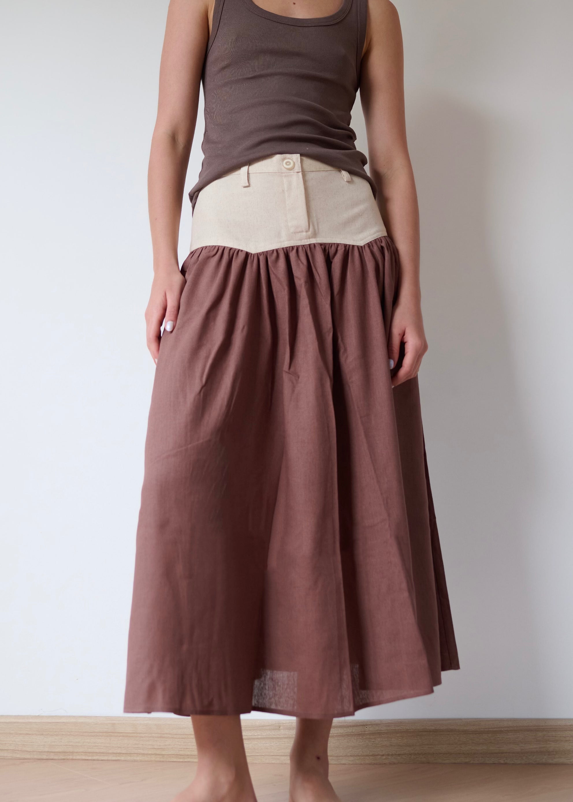 SAND STRIPE SKIRT (COFFEE)