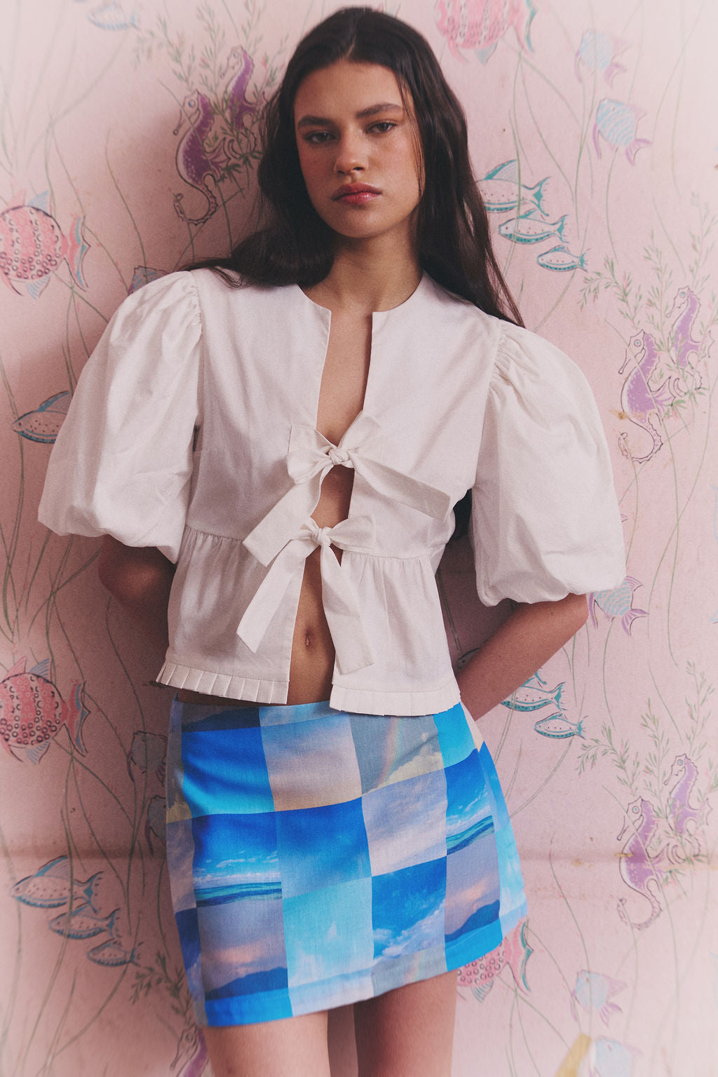 blanco, blusa, amarrar