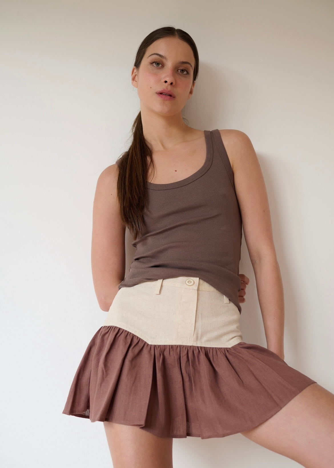 SAND STRIPE MINI SKIRT (COFFEE)